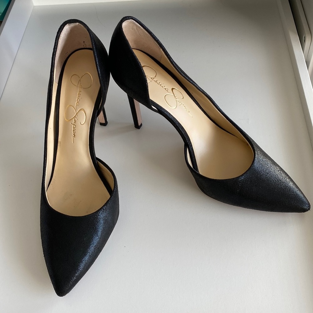 Jessica Simpson black shimmer sand pointed toe pumps 4 inch heels-size 8 1/2